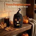 thumbnail image 5 of Halloween Pumpkin Decorations Indoor Black Woven Jack O Lantern Storage Basket with Lid Hollow Pumpkin Tabletop Ornament Rustic Spooky Centerpiece for Mantel Tiered Tray Farmhouse Home Decor, 5 of 9