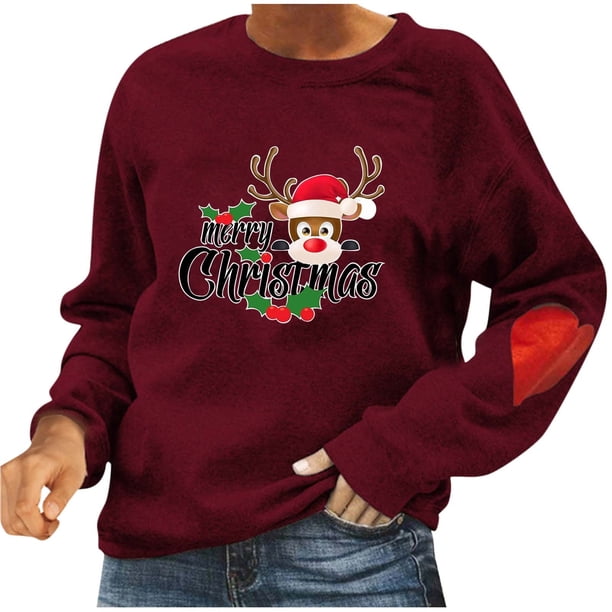 Sudaderas Navideñas Con Cuello Redondo Para Mujer Camisetas de Manga Larga Recreativas Con Estampado Navideño Odeerbi ODB202080