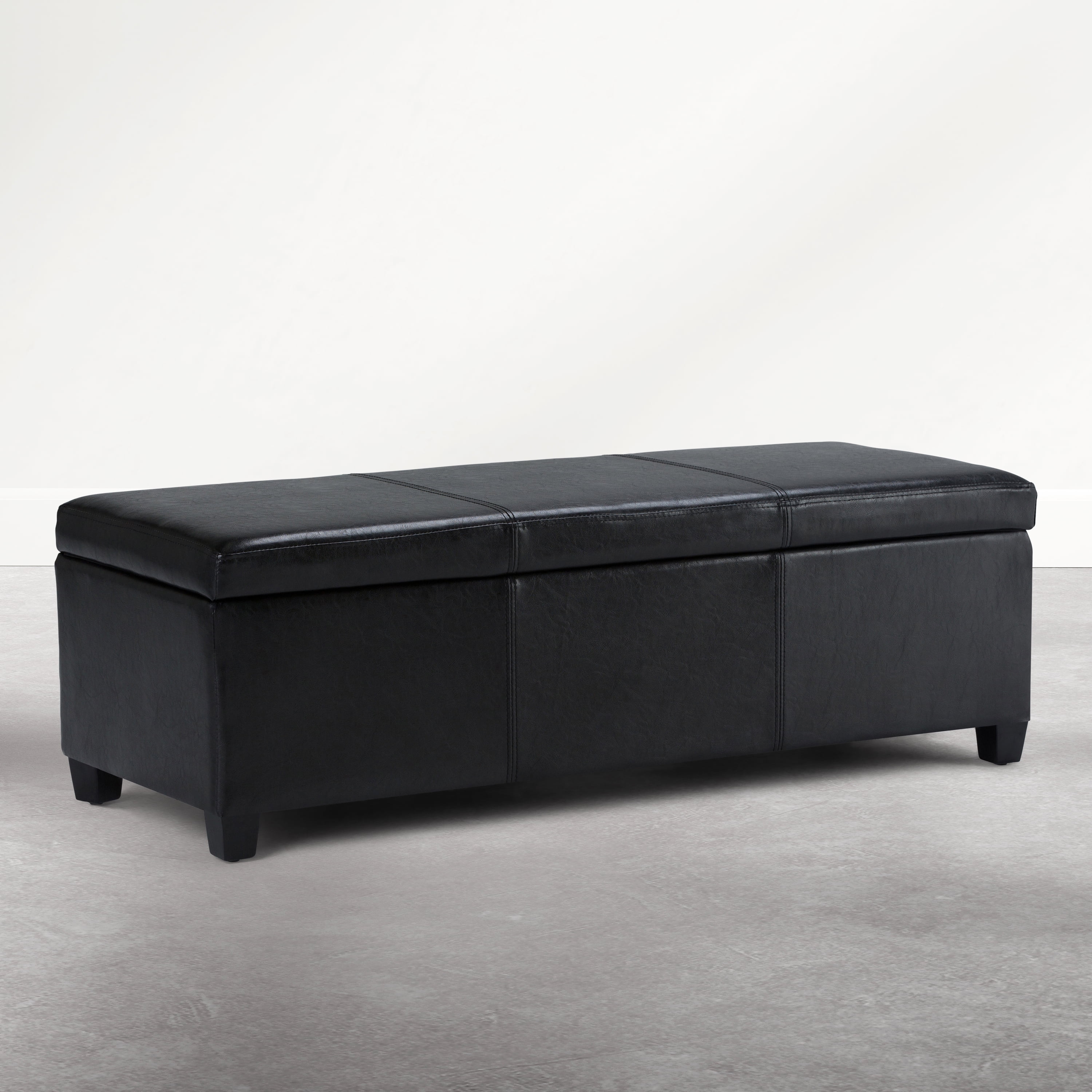 Simpli Home Avalon 48 inch Wide Solid Wood Rectangular Upholstered Storage Ottoman Bench, Carbon Black