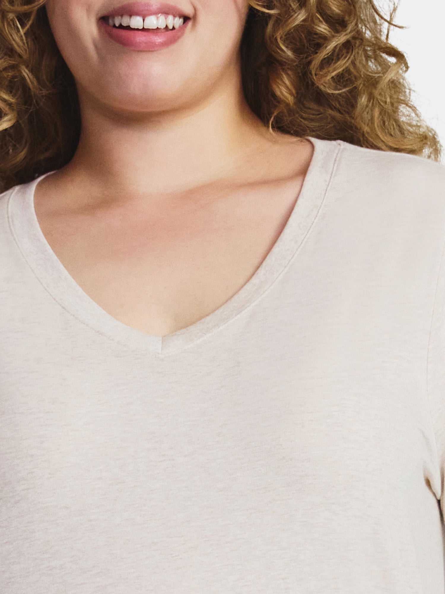 Terra & Sky Women's Plus Size V-Neck Tee with Long Sleeves, Sizes 0X-5X