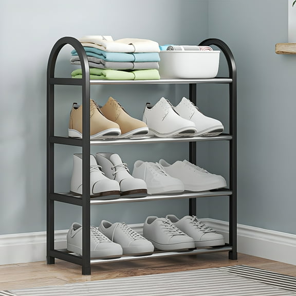 LAMIRO Expandable and Adjustable Shoe Rack Organizer,for Bedroom,Closet,Entryway,Hallway,Black,4-Tier 22.44 Inches Shoe Shelf Shoe Storage Racks(8 Pairs of Shoes)