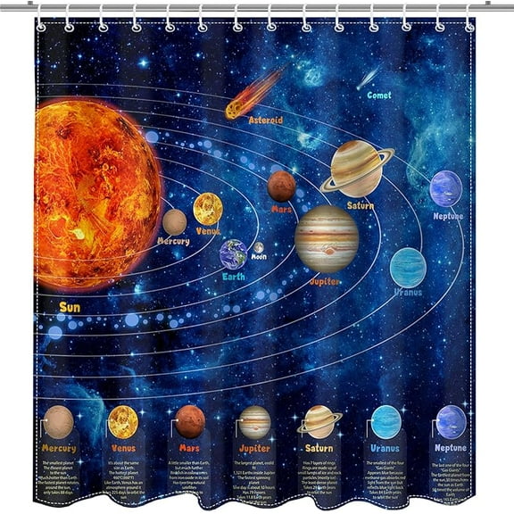 Galactic Outer Space Shower Curtain Boys Nebula Universe Planet Bath Curtain Science Theme Waterproof Bathroom Accessories Decor with 12 Hooks
