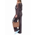 thumbnail image 2 of Women'S Ribbed Tracksuit Set Long Sleeve Round Neck Top with Wide Leg Athletic Pants Outfit Dark Brown XXL, 2 of 7