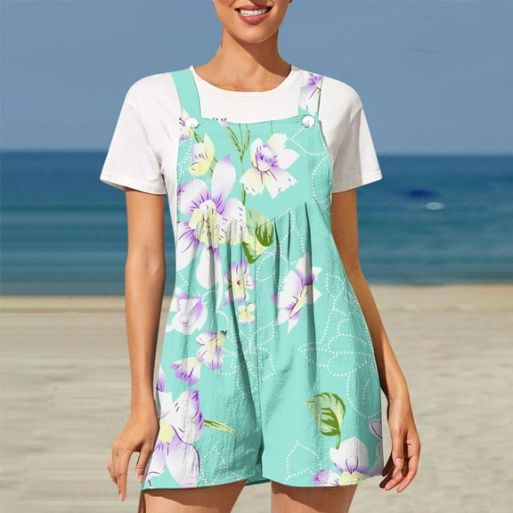 Virmaxy Women's Fashion Overalls Leopard Print Button Short Overalls For Women With Pockets Jumpsuit Wide Leg Overalls For Women Loose Fit Green-A XL