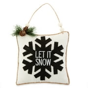 Holiday Time Cozy Christmas Black and White Square Pillow With Snowflake Ornament, 6"