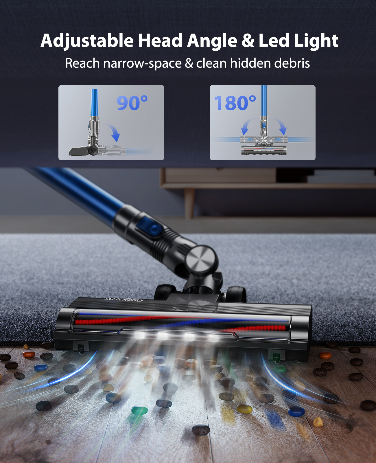 Cordless Stick Vacuum Cleaners 55mins 450W 40KPa with Touch Display Powerful Lightweight Vacuum Cleaner for Carpets Floors Pet Hair Home