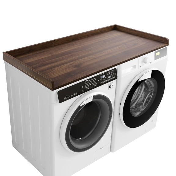 Kaboon Washer Dryer Countertop with Edge Rails, 27.5" x 54", Dark Walnut