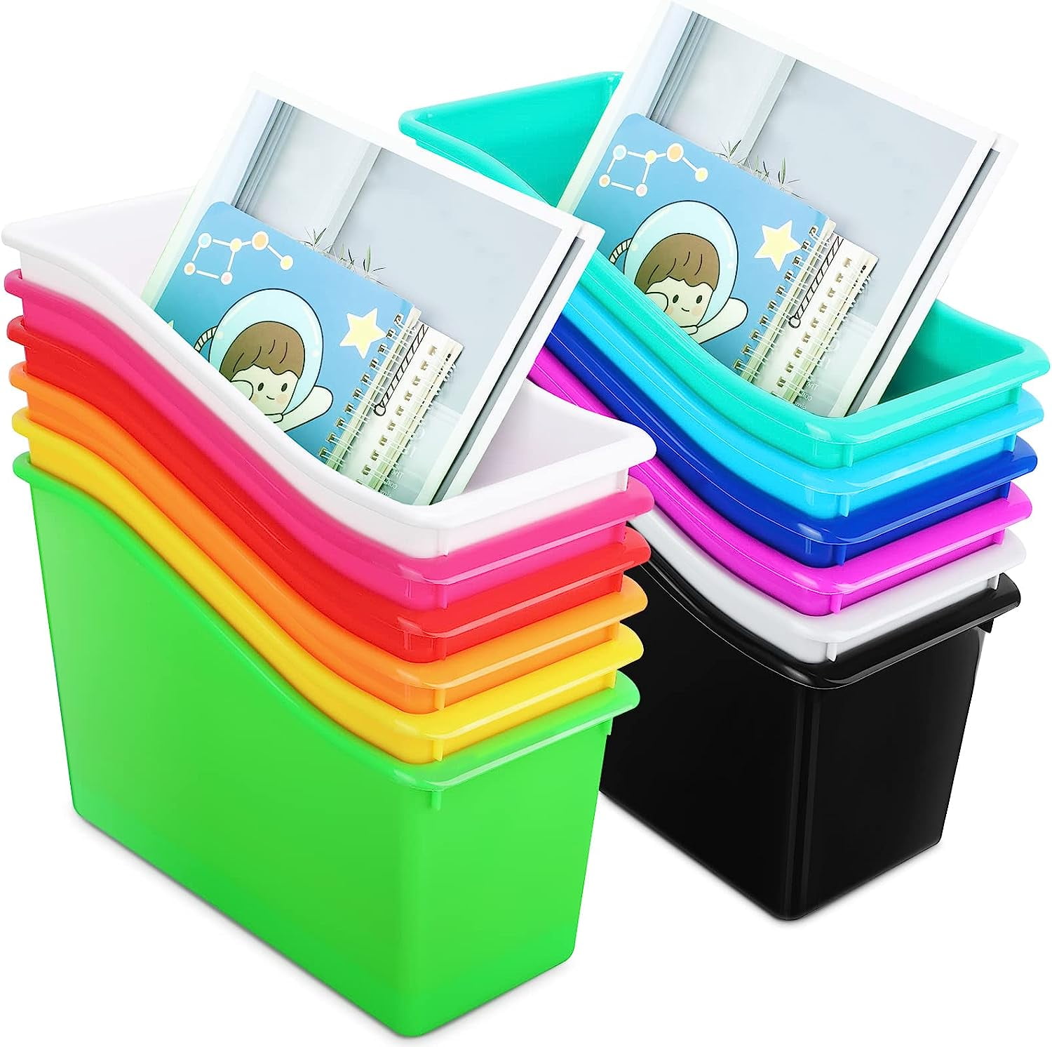 KUSONG 12 Pieces Book Bins for Classroom Plastic Binder Holder Magazine