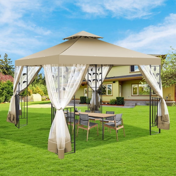 SANOPY 10'x13.3' Metal Patio Gazebo, Outdoor Gazebo Canopy Tent for Backyard with Mesh Curtains, Gazebos Shelter with Display Shelves, Steel Frame, Patio Covers for Tailgate