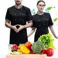 thumbnail image 4 of Chef manga corta malla transpirable resistente a altas temperaturas diseño de botones fácil lavado algodón hombres cocinar camisa negro L, 4 of 12