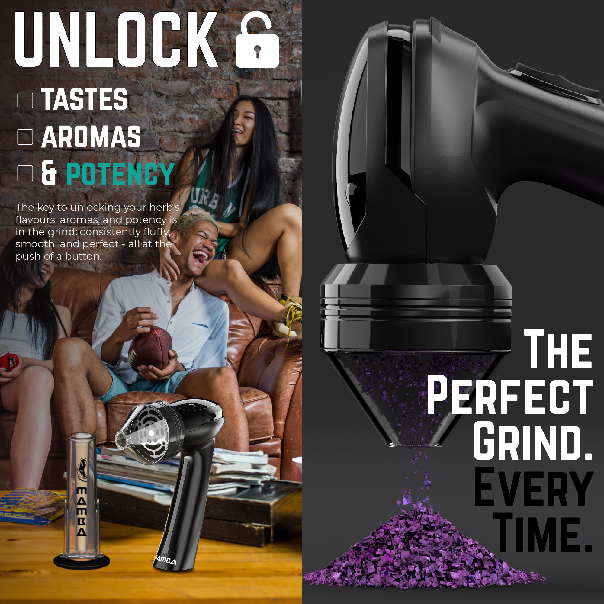 Mamba Loader XL V2-55 Electric Herb Grinder - USB Rechargeable, White/Rainbow, Aluminum