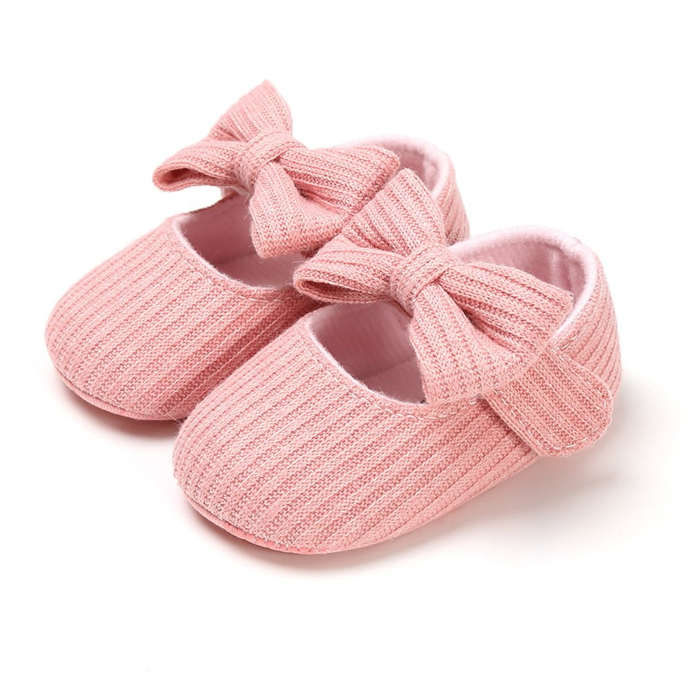 Baby Girl Bowknot Shoes Newborn Mary Jane Flats Toddler Rubber Sole Fisrt Walkers Princess Dress Shoes 