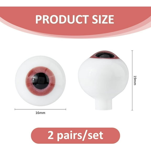 2 Pairs Glass Craft Eyeballs 16mm Eyes Red Realistic Round Eyeball 3D Pure Eyeballs for DIY Making