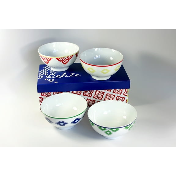 Paperproducts Design Set of 4 Colorful Belize Porcelain Soup Bowls with Gift Box