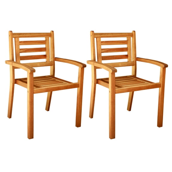 ALK Brands - Patio Outdoor Hardwood Stacey Stackable Arm Chairs, set of 2