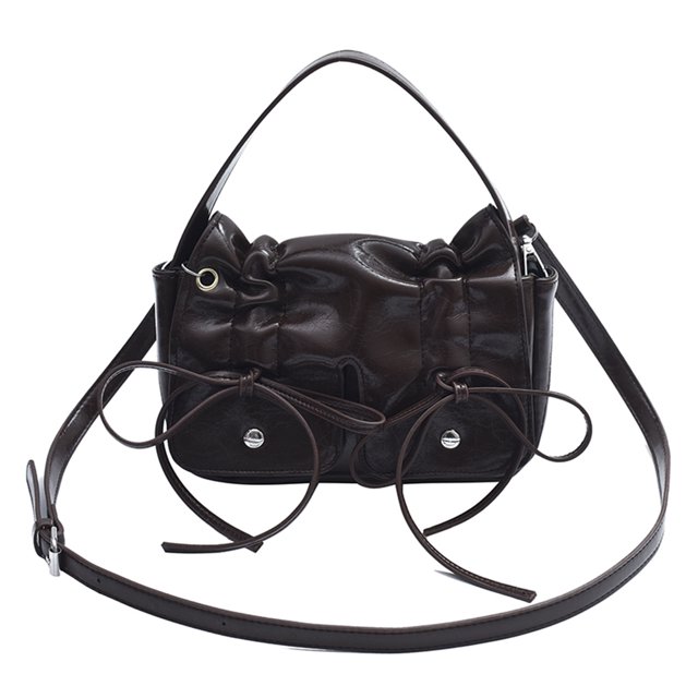 Bolso Mano Axila Hombro Fruncido para Mujer Hobo Cuero PU Con Lazo