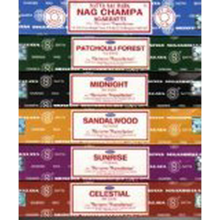 Incense Gift Set ~  Nag Champa, Sunrise, Sandalwood, Midnight, Patchouli, Celestial 15 (Best Quality Sandalwood Incense)