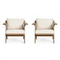 Outdoor Cushioned Single Chair Set of 2, Acacia Wood Frame Relaxing Seats for Patio Garden, Teak and Beige