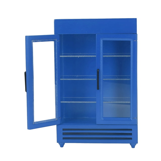 Dollhouse Refrigerator, Safe Easy To Store Double Door Wood Dollhouse Fridge Simulation Exquisite Workmanship Portable For 1:12 Dollhouse White,Yellow,Black,Blue,Red