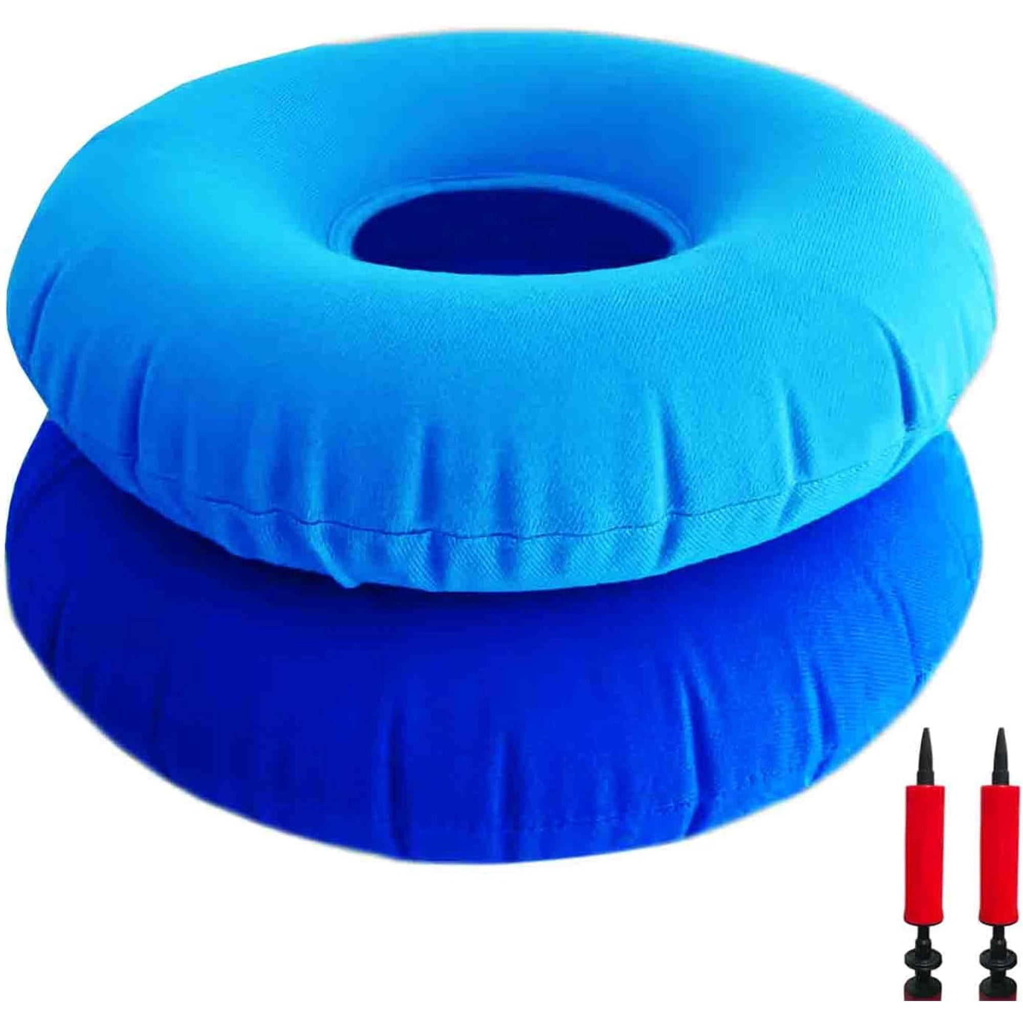 2 Pack Tivkeber Donut Pillow, Inflatable Cushion for Tailbone Pain, Hemorrhoid Seat Cushion, Round Wheelchairs Home, Car or Office Chair (15" Dark Blue & Light Blue)