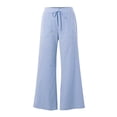 thumbnail image 5 of Endives Striped Linen Pants Women Wide Leg Pant Elastic Waist Tie Up Lightweight Loungewear Casual Trousers Sky Blue, 5 of 6