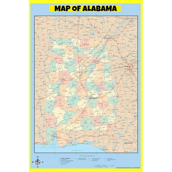 Alabama Map Poster - Laminated Wall Map - Style C - 18x24 - Ideal for Classrooms and Homes – Features Bright Colors and Vivid Imagery