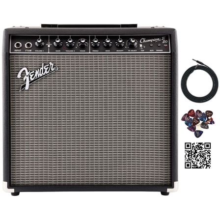 Fender Champion II 50-Watt Guitar Combo Amplifier Bundle with Instrument Cable, Picks, and Austin Bazaar Instructional Video