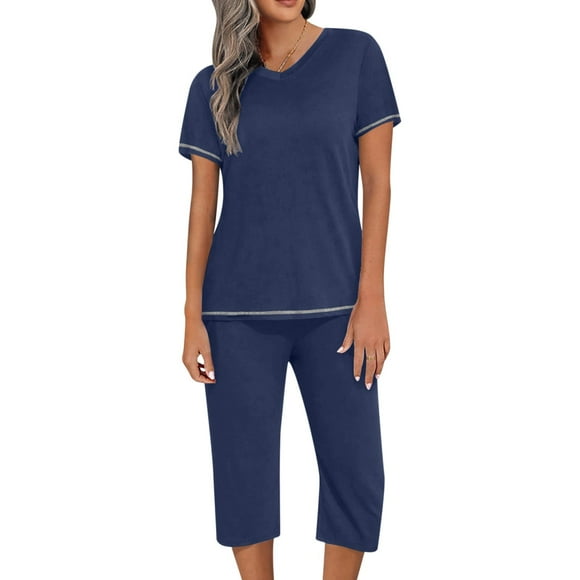 Huaizzzy Women's Two Piece Home Wear V Neck Top Shorts Pajamas Set Pajama for Tall Women Wedding Pajamas for Bride Pajama Short Sleeve Robe Set for Women Pretty Two Piece Pajamas Night Wear Women