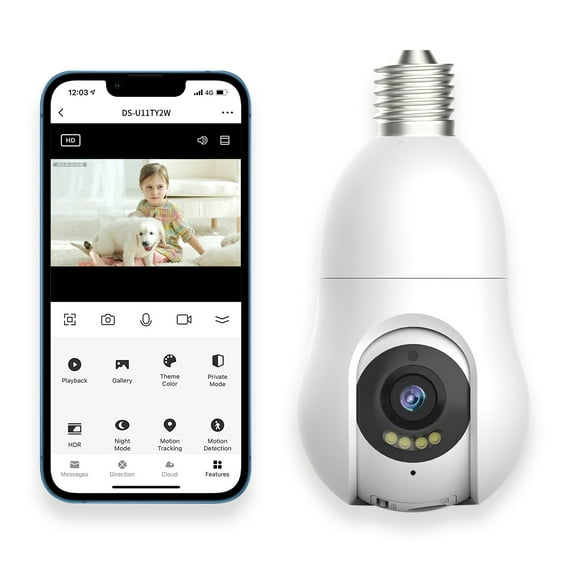 1080P Light Bulb Security Camera Tuya Smart 2.4GHz WiFi Security Cameras Wireless Outdoor Motion Detection and Alarm,Two-Way Talk,Color Night Vision,Human Detection, Bulb Camera