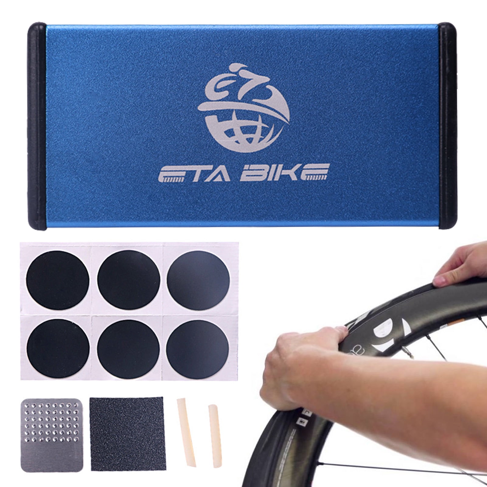 Bike Tire Repair Kit Bicycle Patch Kit Tool Set with Portable Aluminum Alloy Box Glueless