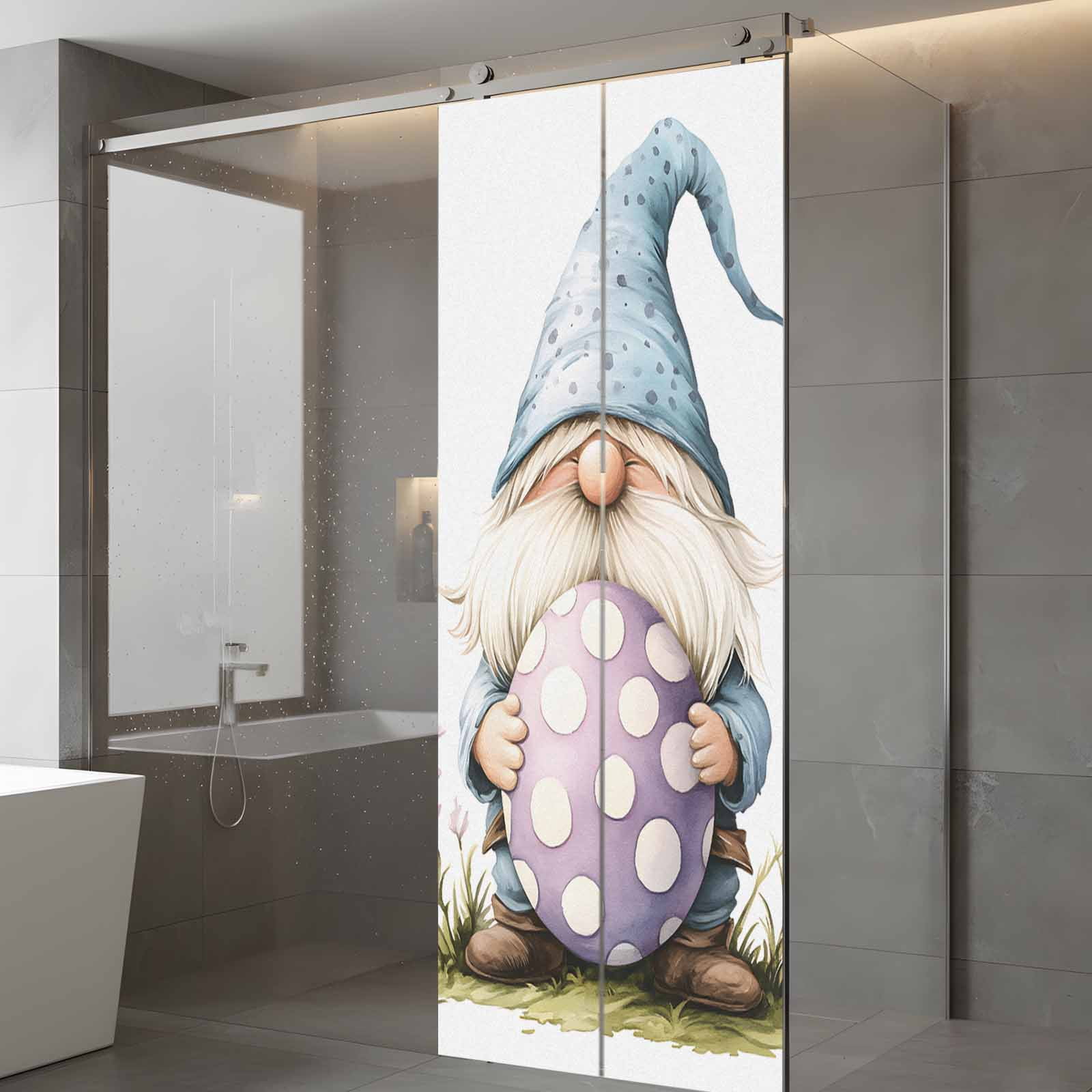 Easter Window Privacy Film, Gnome Egg Frosted Glass Window Clings Static Cling UV Heat Blocking Reusable Door Sticker for Bathroom 23.6 x 59 Inch