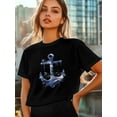 thumbnail image 6 of Women's T-Shirt Anchor Nautical Waves Short Sleeve Casual Tee Classic Crew Neck T Shirt for Women Black, 4XL, 6 of 7