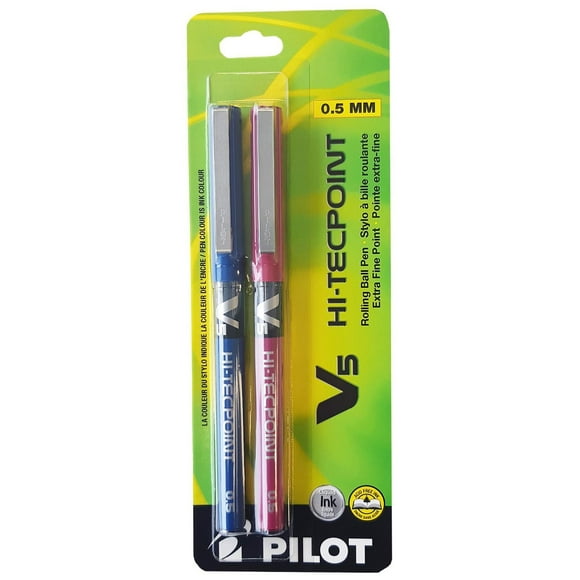 Pilot Hi-Tecpoint V5 Stylos à bille roulante - Assortis Pointe aiguille, 0.5mm, 2/pqt