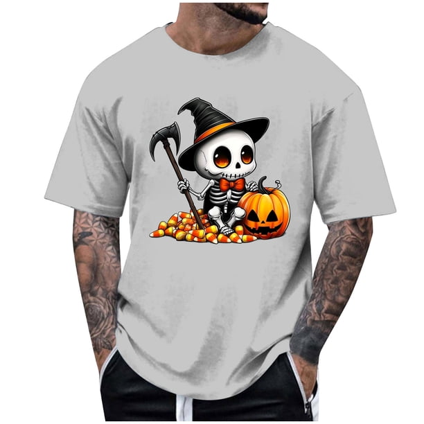 Blusas y camisas de manga corta y cuello redondo para hombre. Blusas/camisetas de manga corta con cuello redondo y estampado de Halloween para hombre. Blusa para hombre.