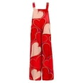 thumbnail image 4 of Valentine's Day Overalls for Women Casual Pink Heart Pattern Wide Leg Overalls Long Valentines Rompers with Pockets, 4 of 5