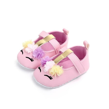 

Licupiee Brand New Infant Baby Girl Flower Unicorn Shoes PU Leather Shoes Soft Sole First walkers