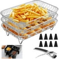 thumbnail image 4 of Qenwkxz 12pcs Air Fryer Accessories 3 Layer Stacking Air Fryer Grill Rack Stainless Steel Dehydrator Rack Rectangular with 8 Silicone Feet 1 Anti-Scald Clip for Double Basket Air Fryer Oven, 4 of 11