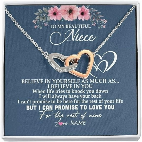 Birthday Gift To My Niece Necklace from Aunt, Interlocking Heart Necklace with Heart Touching Message Card and Gift Box, Zircon Necklace Gift for Niece, Christmas Gift for Her