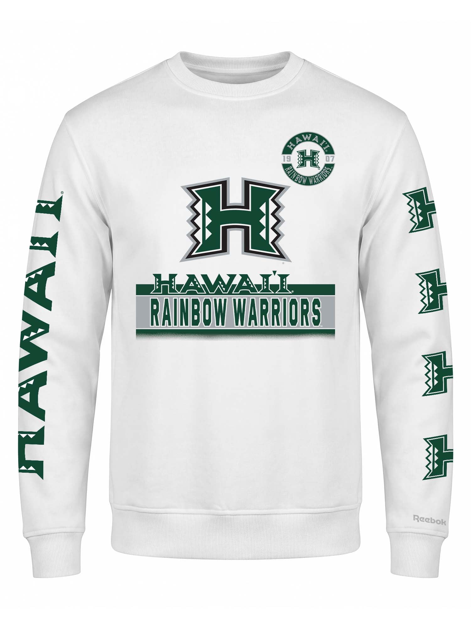 Hawaii Rainbow Warriors Reebok Mens White Crew Sweatshirt