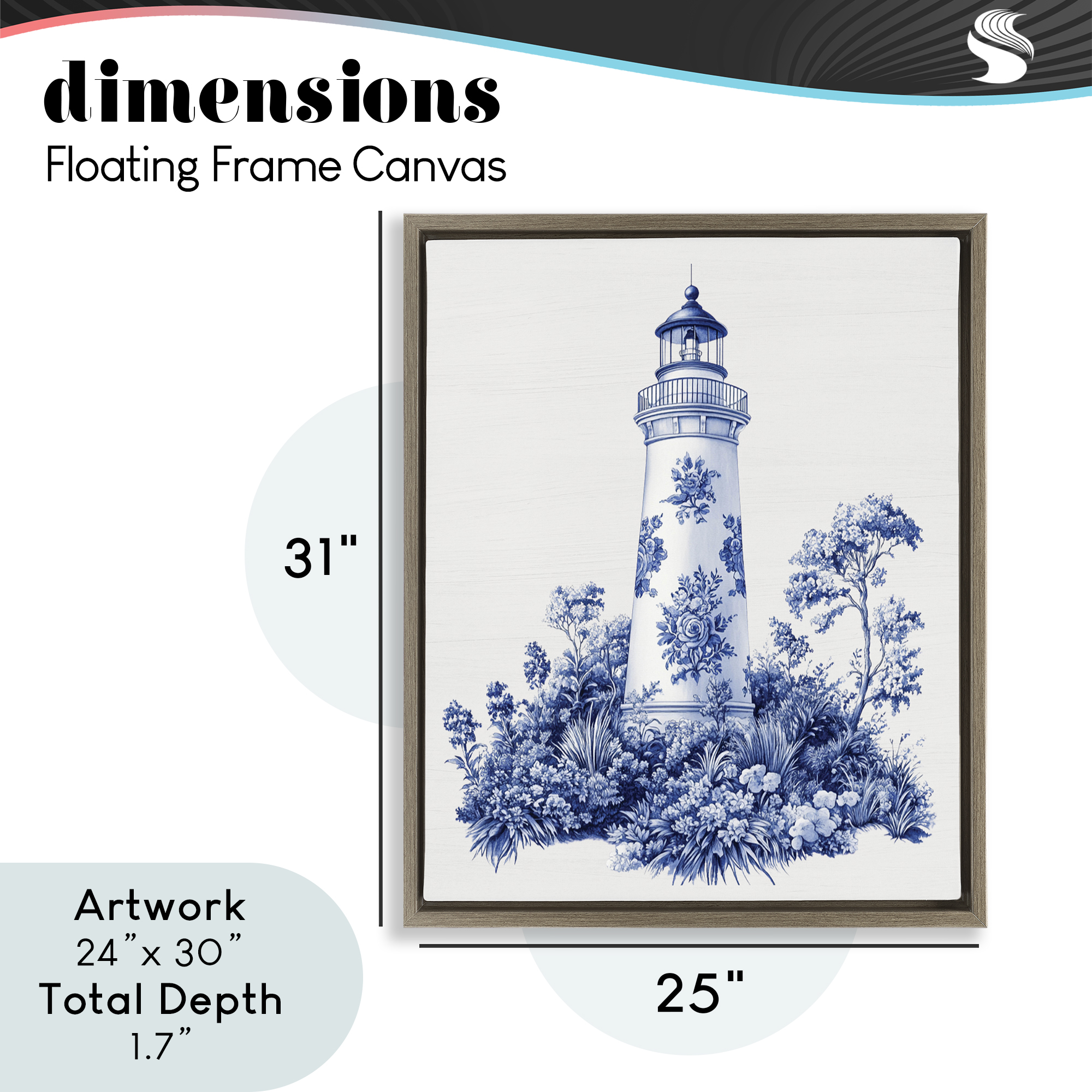 Toile Patterned Lighthouse Brown Framed Floater Canvas Wall Art, design by Lettered and Lined
