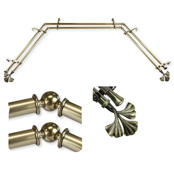 Domovina Charm 13/16" Bay Window Double Curtain Rod-Color:Antique Brass