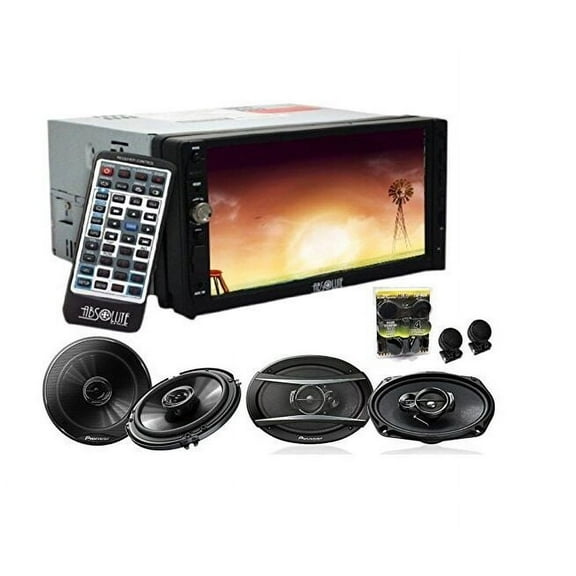 Absolute DD-3000 7" Double Din Car Stereo CD MP3 DVD Player With 2 Pair Pioneer TS-A6966R SPKS & TW600
