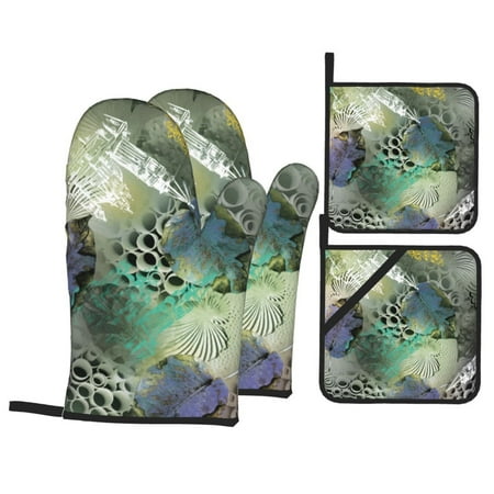 

WARHOOME Oven Mitts and Pot Holders Sets Heat-Resistant Abstract Theme Background BBQ Glove Oven Mitt Hot Pads Kitchen Cooking Baking Grilling 4Pcs