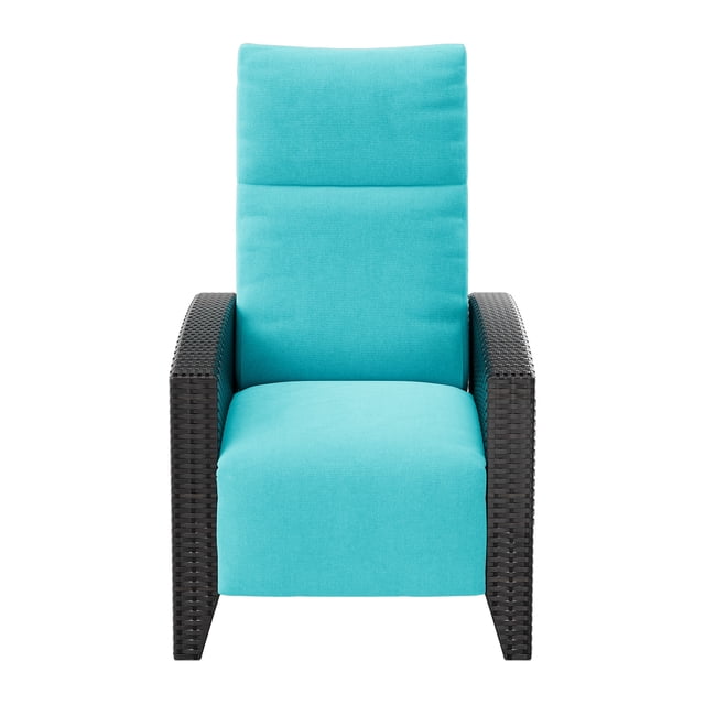 Chaise de Patio Inclinable à Plat à 150°, Chaise Longue d'Extérieur en Osier Toutes Saisons avec Dossier et Repose-Pieds Réglables, Coussin Amovible, Table d'Appoint Relevable, Cadre en Acier Enduit de Poudre, Jardin et Terrasse
