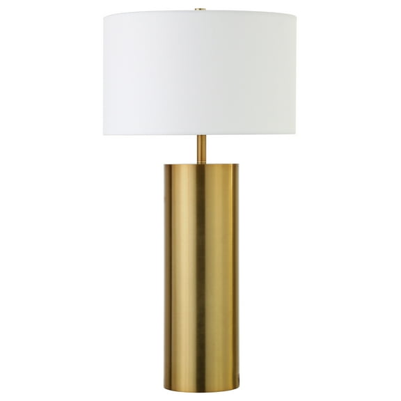 Evelyn&Zoe York 29.5" Mid-Century Modern Metal Table Lamp with White Drum Fabric Shade