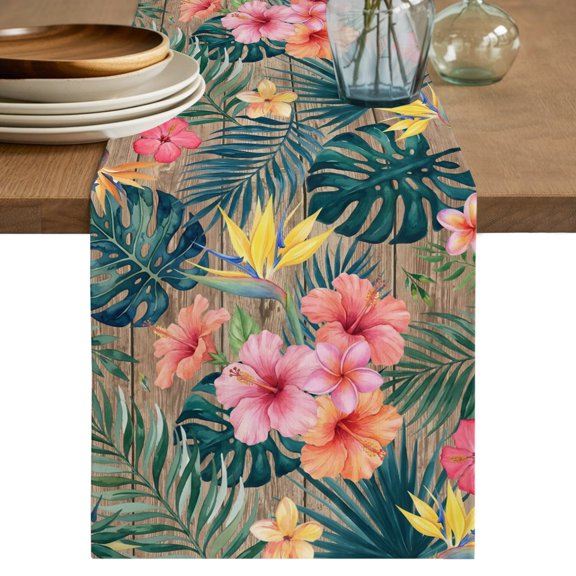 Table Runners 90 Inches Long Dress Scarves, Coastal Floral Farmhouse Coffee/Dining/Kitchen Table Decor Table Runner for Living Room, Summer Palm Leaf Tropical Botanical Vintage 13x90 Inch