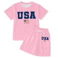 thumbnail image 4 of SGMVNU Girls 2 Piece Summer Outfits Casual Short Sleeve Graphic Tee Matching Drawstring Shorts Set Tracksuits Size 13-14 Years Pink, 4 of 4
