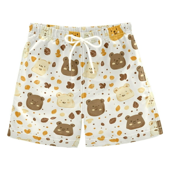 Bear Faces Pattern Boys Swim Trunks Quick Dry Boy Swim Shorts for 3-14 Years