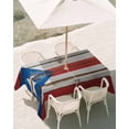 thumbnail image 3 of 60x84 Inch Outdoor Tablecloth with Umbrella Hole Zipper Rectangle USA Flag Rectangular Tablecloths Outside Waterproof Farmhouse Vintage Star Blue Red Wooden Grain Patio Table Cover for Picnic Party, 3 of 8