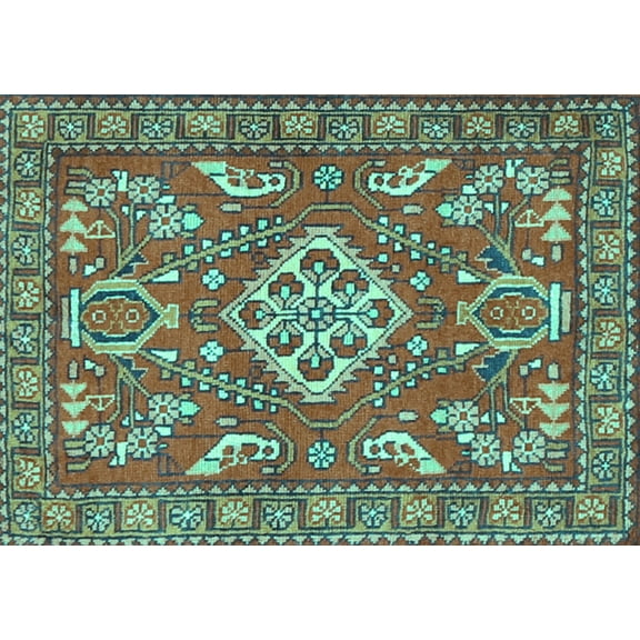 Ahgly Company Machine Washable Indoor Rectangle Persian Turquoise Blue Traditional Area Rugs, 5' x 7'